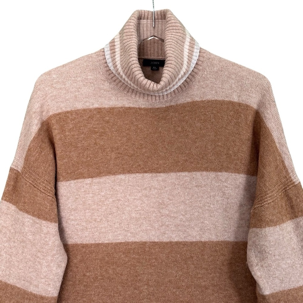 J.Crew Womens XL Oversized Alpaca Wool Turtleneck Sweater Stripe Neutral Cozy - Picture 5 of 15